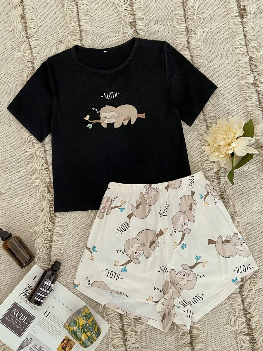 Conjunto pijama short con estampado de oso perezoso - Store